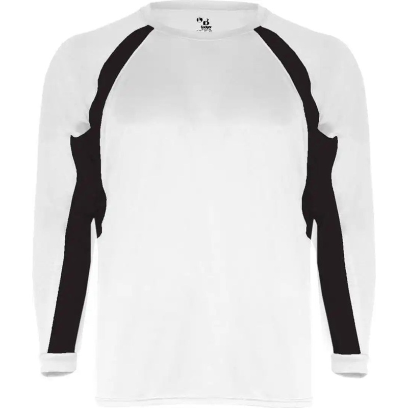 Badger Sport 4154 Hook Long Sleeve Tee – White Black