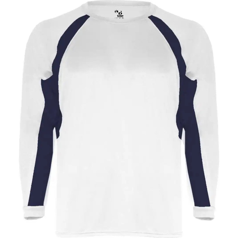 Badger Sport 4154 Hook Long Sleeve Tee – White Navy
