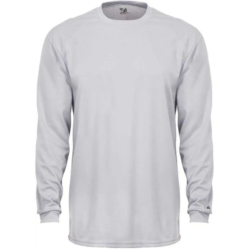 Badger Sport 2104 Youth B-Core Long Sleeve Tee – Light Gray