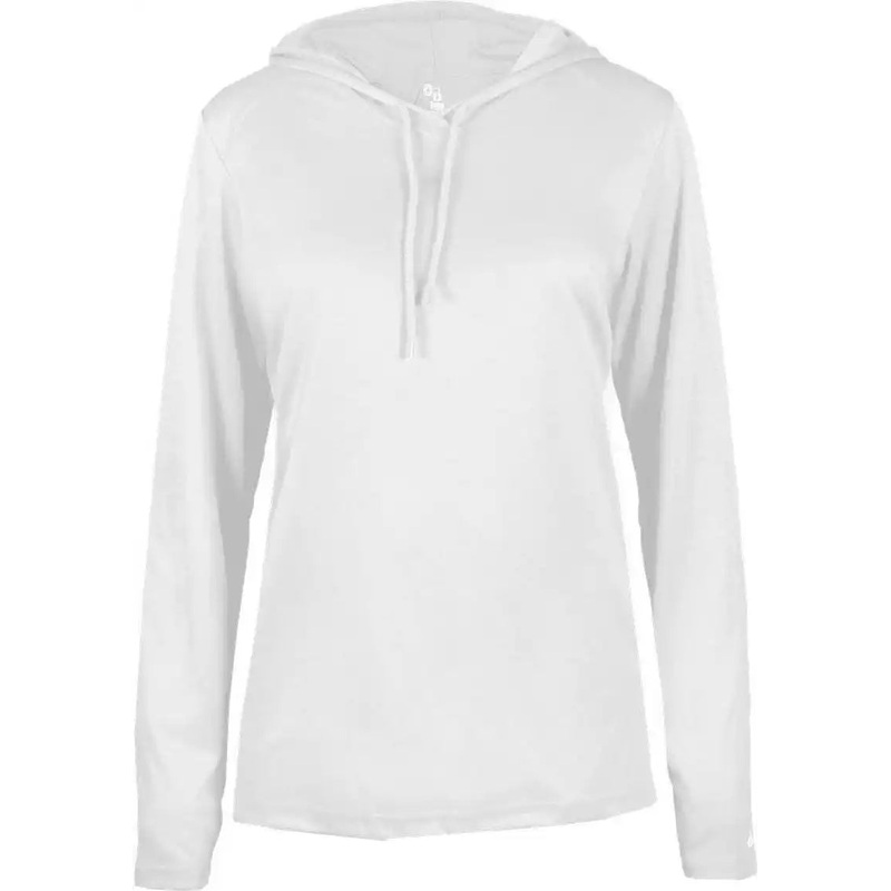 Badger Sport 4165 B-Core Long Sleeve Ladies Hoodie Tee – White