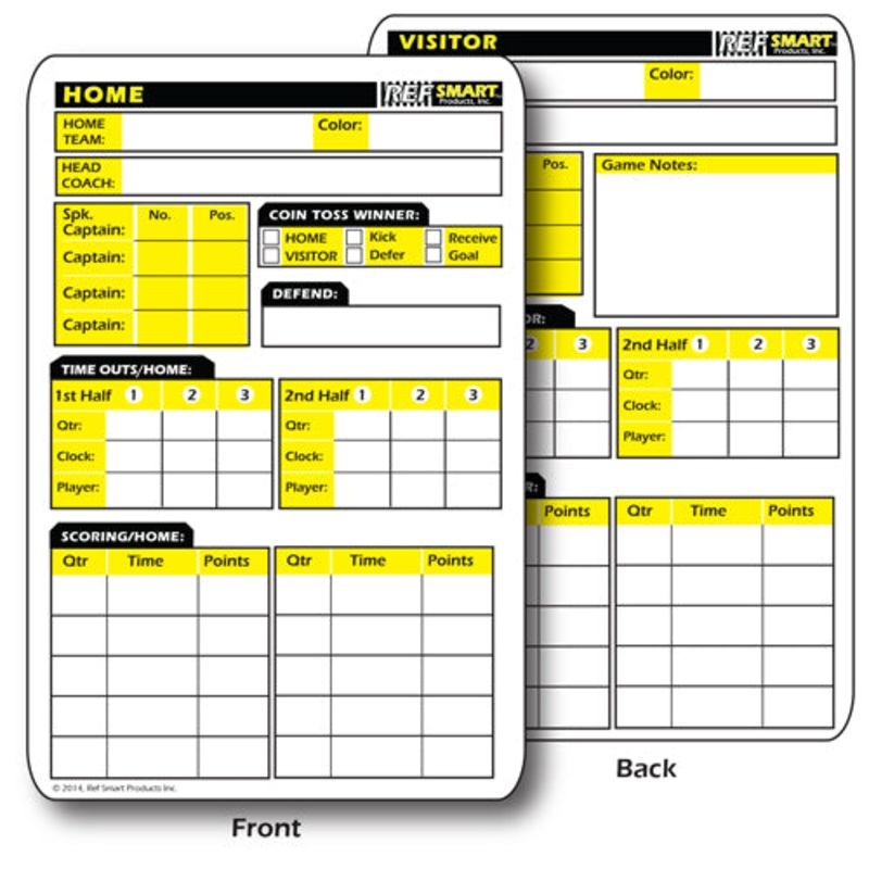Ref Smart 2-Sided Football Game Card (Bulk 12 Cards)
