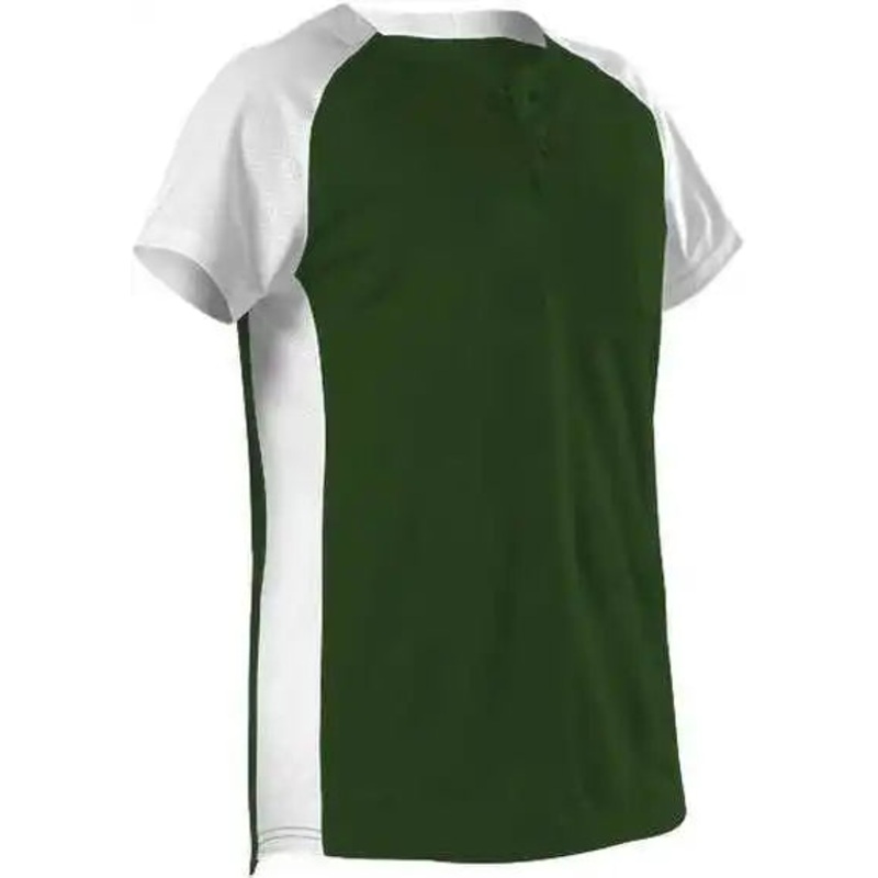 Alleson Athletic 522PDWG Girl’s Two Button Fastpitch Jersey – Forest White