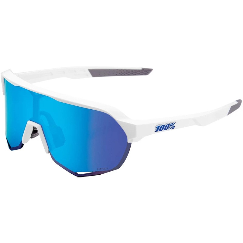 100% S2 Matte White Cycling Sunglasses  HiPER Blue Multilayer Mirror Lens – 60006-00006