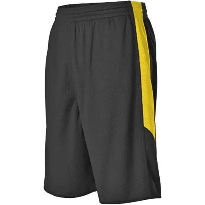 Alleson Athletic 589PSP Adult Single Ply Reversible Short – Black Light Gold