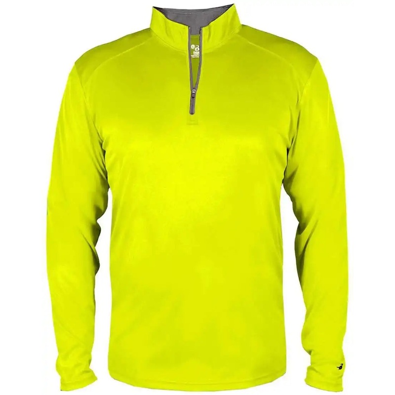Badger Sport 2102 B-Core Youth 1/4 Zip – Safety Yellow Green Graphite