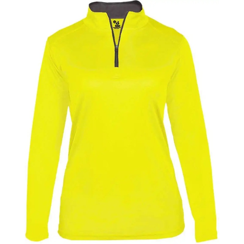 Badger Sport 4103 B-Core Ladies 1/4 Zip – Safety Yellow Green Graphite