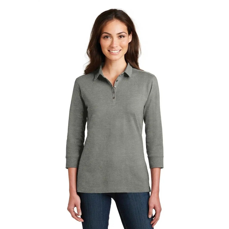 Port Authority L578 Ladies 3/4-Sleeve Meridian Cotton Blend Polo – Monument Gray