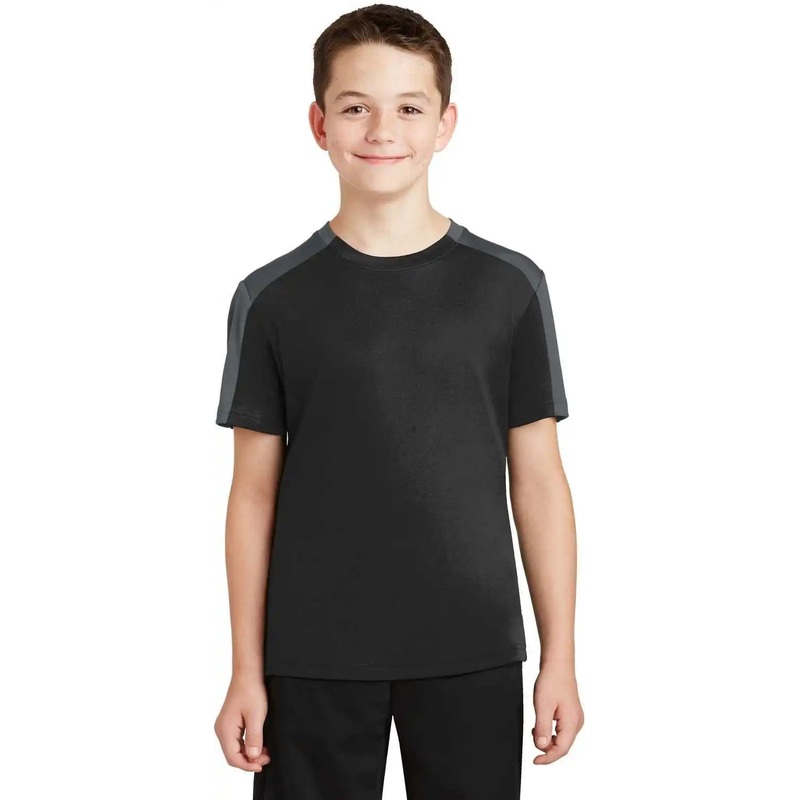 Sport-Tek YST354 Youth PosiCharge Competitor Sleeve-Blocked Tee – Black Iron Gray