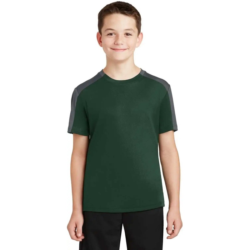 Sport-Tek YST354 Youth PosiCharge Competitor Sleeve-Blocked Tee – Forest Green Iron Gray