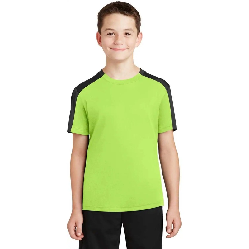 Sport-Tek YST354 Youth PosiCharge Competitor Sleeve-Blocked Tee – Lime Shock Black