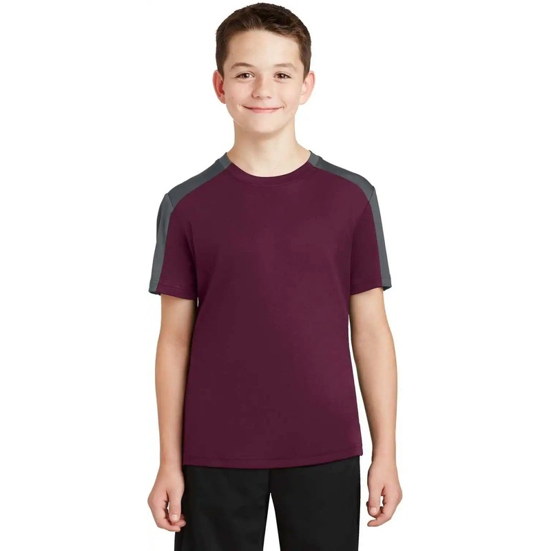 Sport-Tek YST354 Youth PosiCharge Competitor Sleeve-Blocked Tee – Maroon Iron Gray