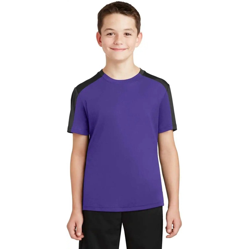 Sport-Tek YST354 Youth PosiCharge Competitor Sleeve-Blocked Tee – Purple Black
