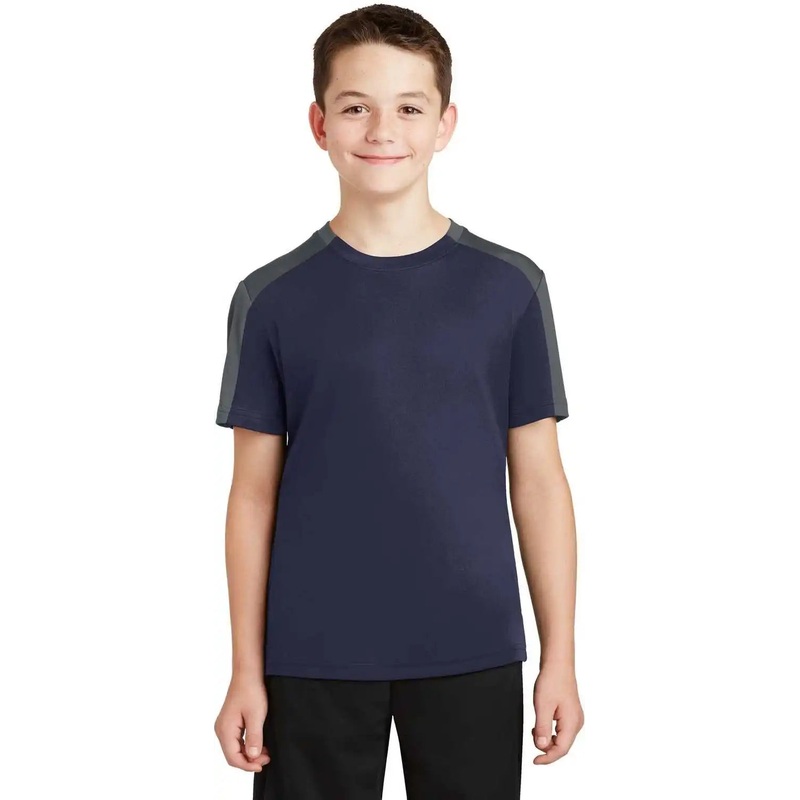 Sport-Tek YST354 Youth PosiCharge Competitor Sleeve-Blocked Tee – True Navy Iron Gray