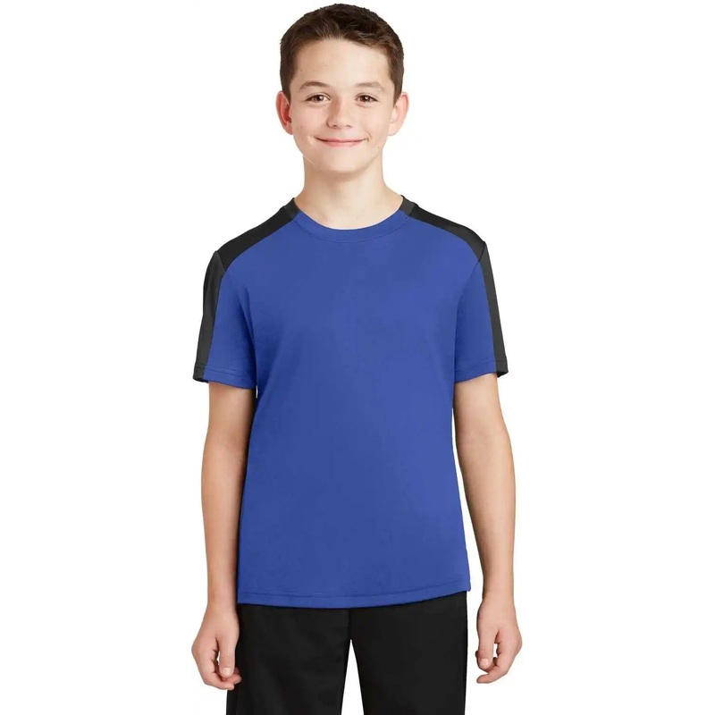 Sport-Tek YST354 Youth PosiCharge Competitor Sleeve-Blocked Tee – True Royal Black