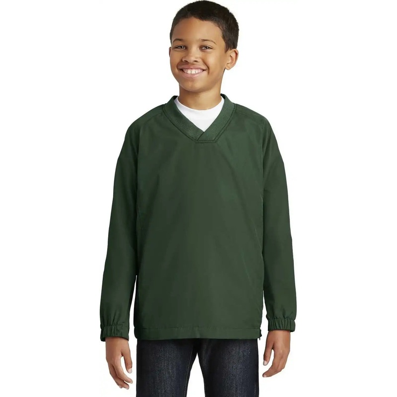 Sport-Tek YST72 Youth V-Neck Raglan Wind Shirt – Forest Green