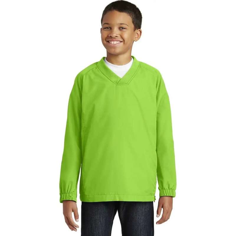Sport-Tek YST72 Youth V-Neck Raglan Wind Shirt – Lime Shock