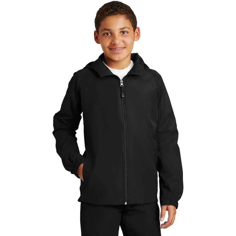 Sport-Tek YST73 Youth Hooded Raglan Jacket – Black