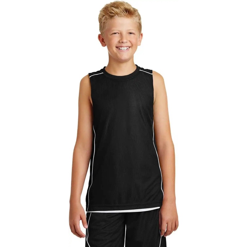 Sport-Tek YT555 Youth PosiCharge Mesh Reversible Sleeveless Tee – Black