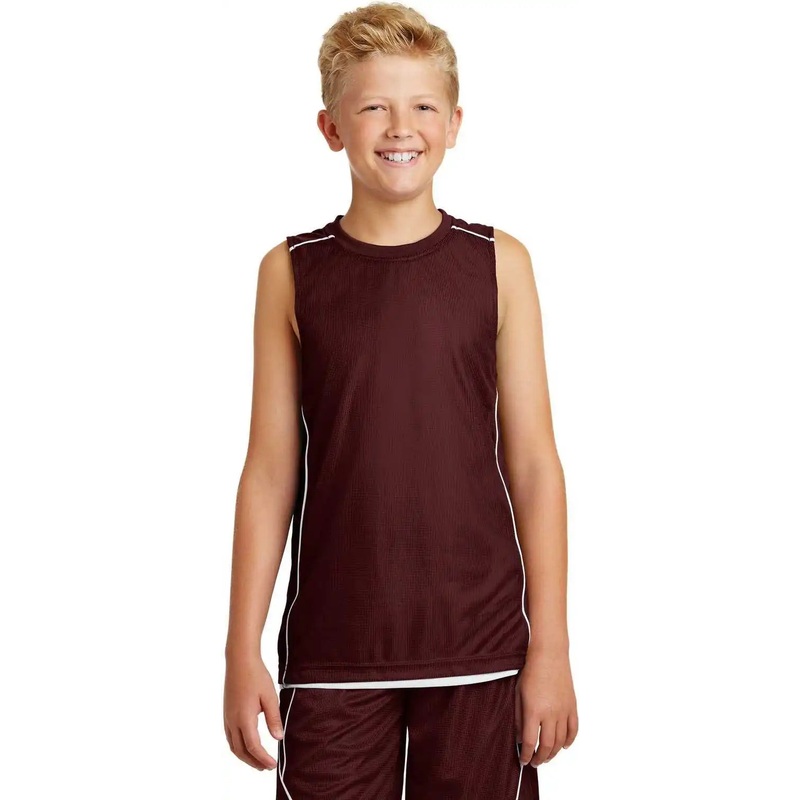 Sport-Tek YT555 Youth PosiCharge Mesh Reversible Sleeveless Tee – Maroon