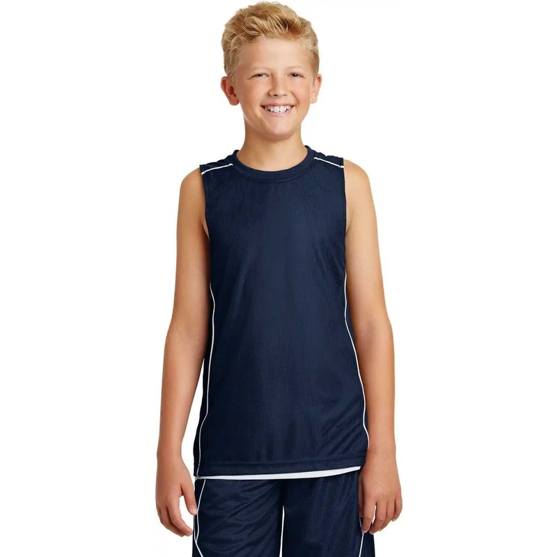 Sport-Tek YT555 Youth PosiCharge Mesh Reversible Sleeveless Tee – True Navy