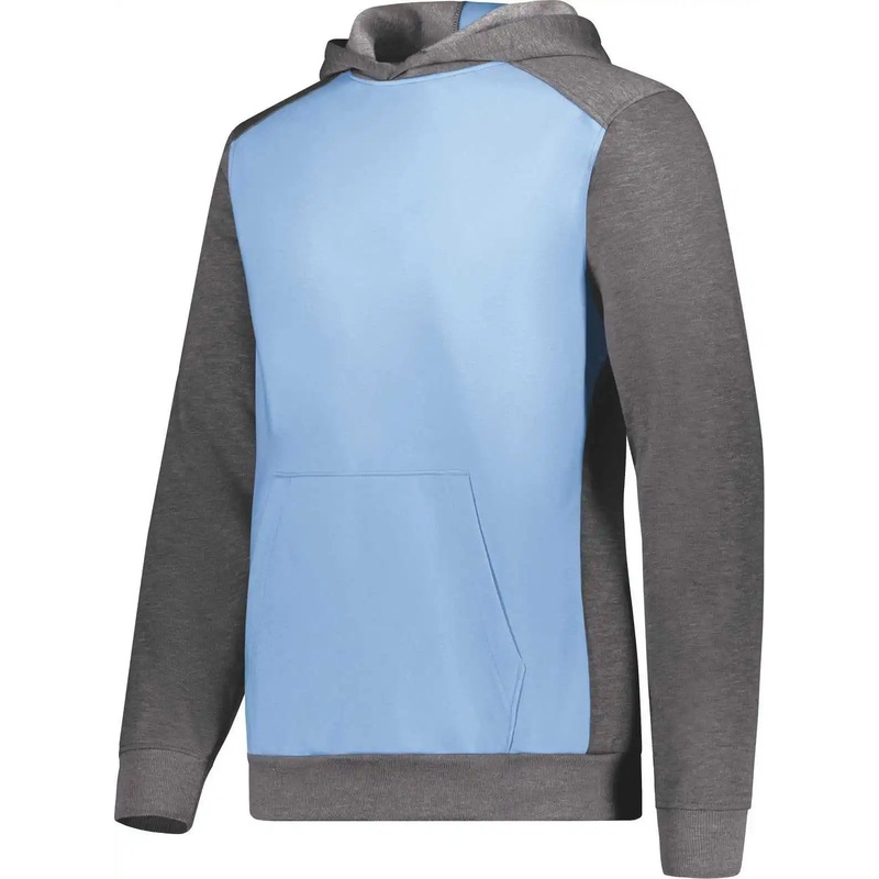Augusta 6866 Youth Three-Season Fleece Pullover Hoodie – Columbia Blue Carbon Heather