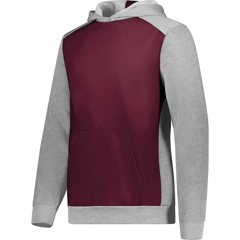 Augusta 6866 Youth Three-Season Fleece Pullover Hoodie – Maroon Gray Heather