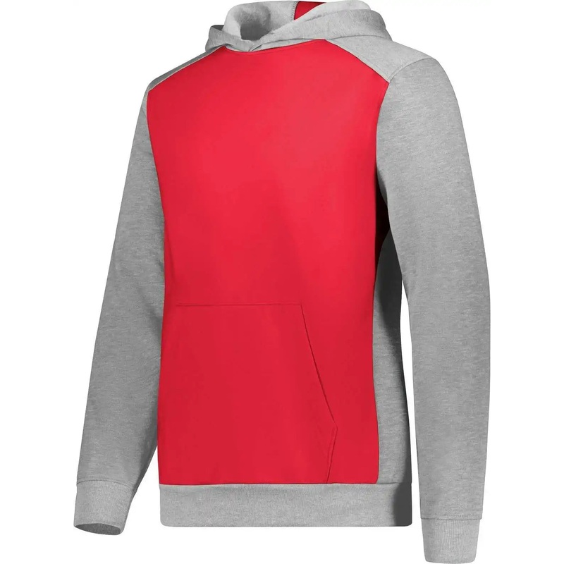 Augusta 6866 Youth Three-Season Fleece Pullover Hoodie – Scarlet Gray Heather