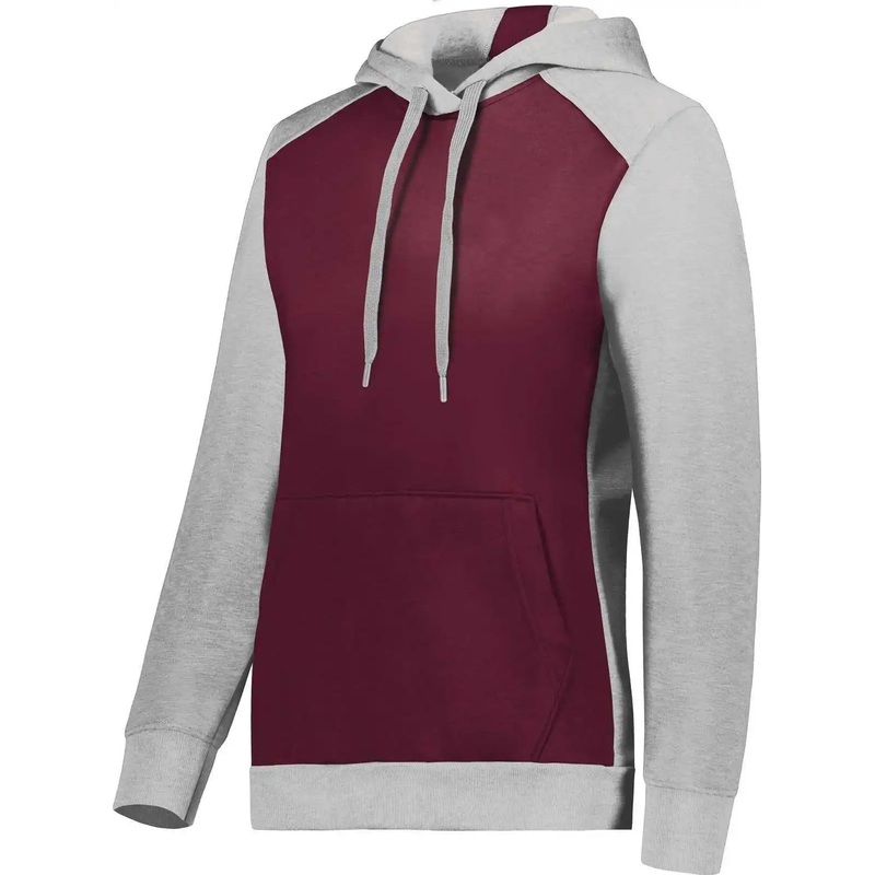 Augusta 6867 Ladies Three-Season Fleece Pullover Hoodie – Maroon Gray Heather