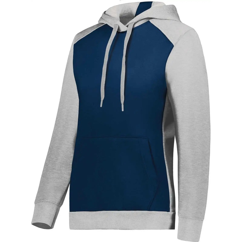 Augusta 6867 Ladies Three-Season Fleece Pullover Hoodie – Navy Gray Heather