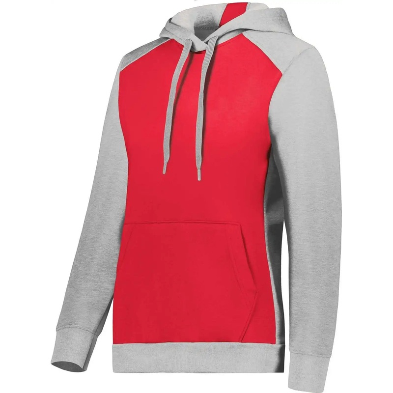 Augusta 6867 Ladies Three-Season Fleece Pullover Hoodie – Scarlet Gray Heather