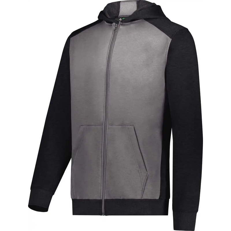 Augusta 6900 Youth Three-Season Fleece Full Zip Hoodie – Carbon Heather Black
