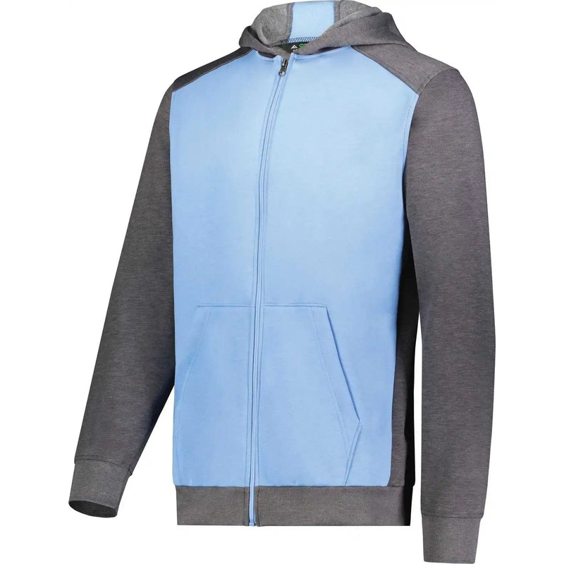 Augusta 6900 Youth Three-Season Fleece Full Zip Hoodie – Columbia Blue Carbon Heather