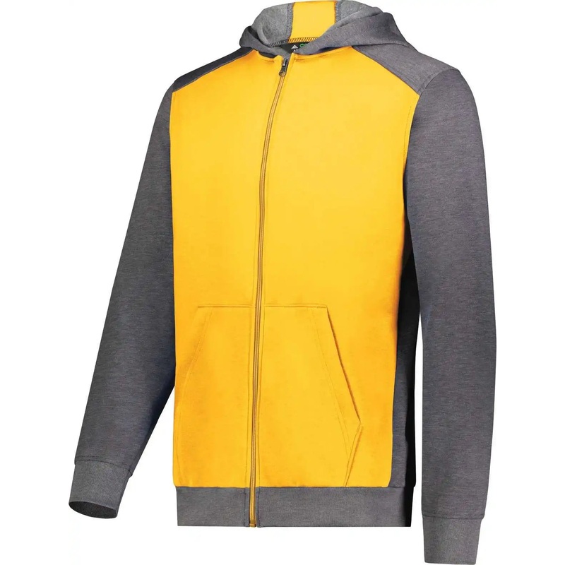 Augusta 6900 Youth Three-Season Fleece Full Zip Hoodie – Gold Carbon Heather