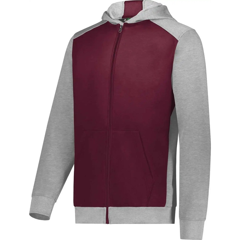 Augusta 6900 Youth Three-Season Fleece Full Zip Hoodie – Maroon Gray Heather