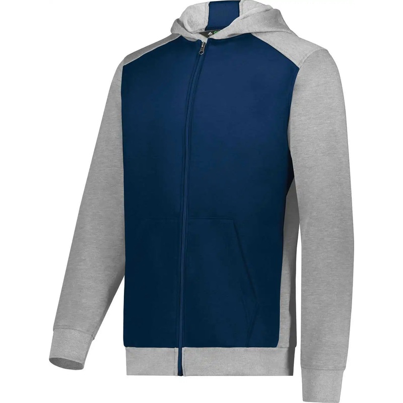 Augusta 6900 Youth Three-Season Fleece Full Zip Hoodie – Navy Gray Heather