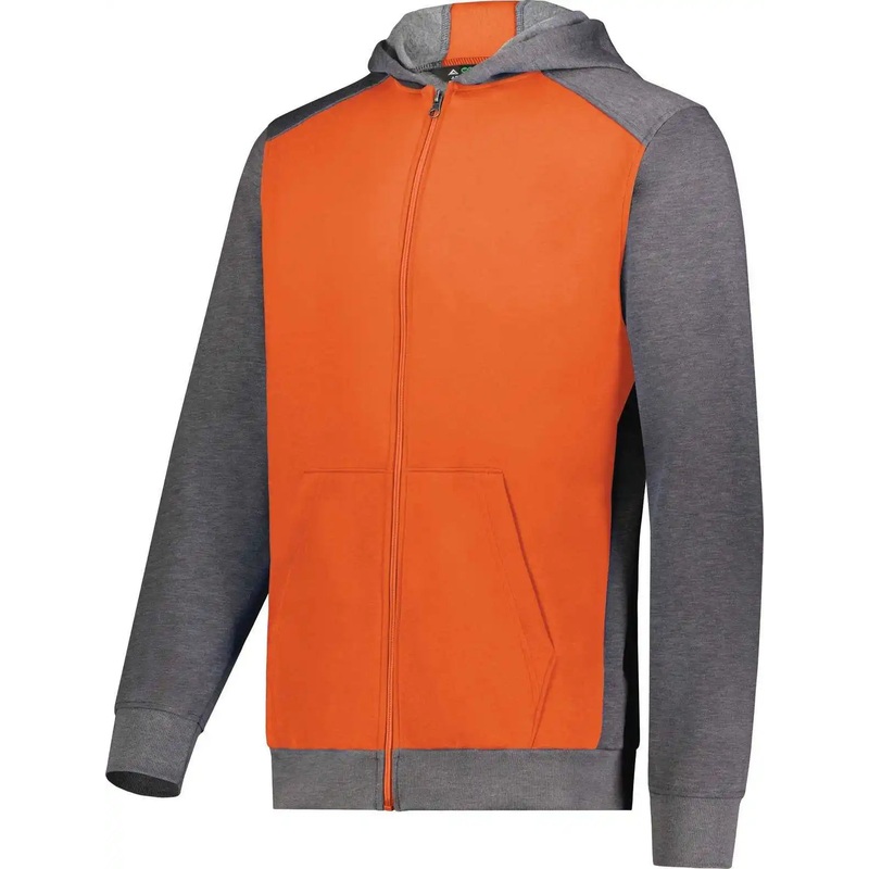 Augusta 6900 Youth Three-Season Fleece Full Zip Hoodie – Orange Carbon Heather