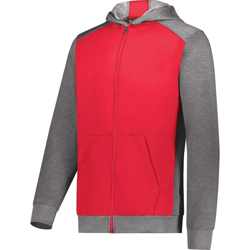 Augusta 6900 Youth Three-Season Fleece Full Zip Hoodie – Scarlet Carbon Heather