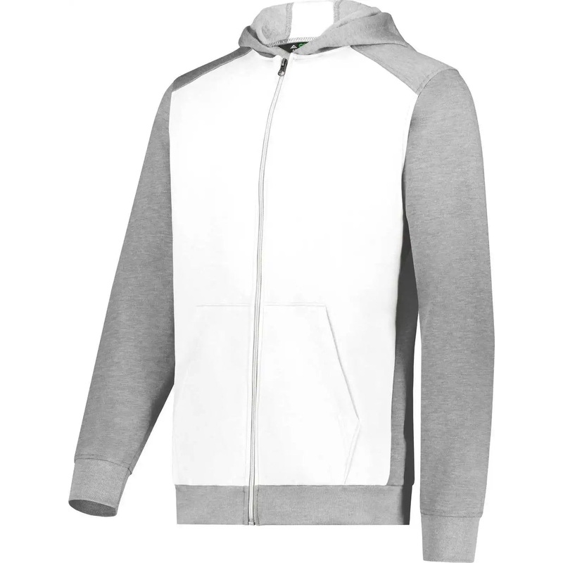 Augusta 6900 Youth Three-Season Fleece Full Zip Hoodie – White Gray Heather