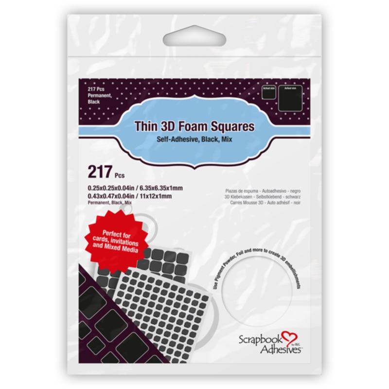 Scrapbook Adhesives – THIN 3D Foam Squares – BLACK – Mixed Size