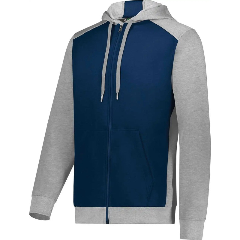 Augusta 6899 Three-Season Fleece Full Zip Hoodie – Navy Gray Heather