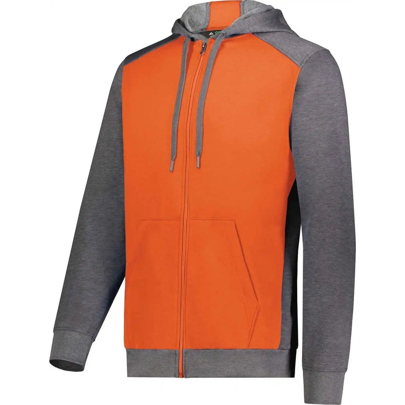 Augusta 6899 Three-Season Fleece Full Zip Hoodie – Orange Carbon Heather