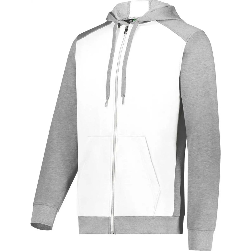 Augusta 6899 Three-Season Fleece Full Zip Hoodie – White Gray Heather