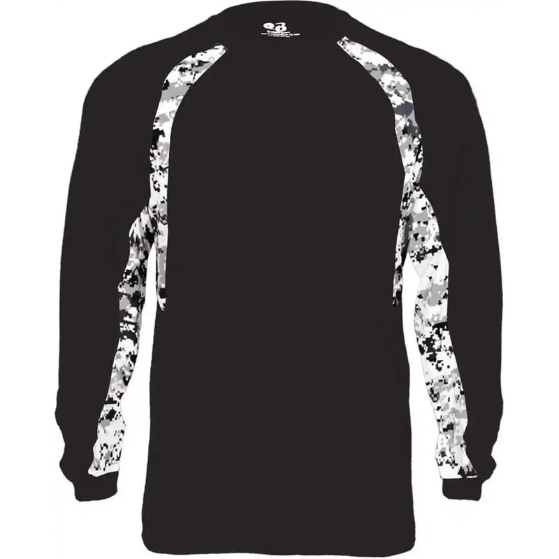 Badger Sport 4155 Adult Digital Hook Long Sleeve Tee – Black White Digital