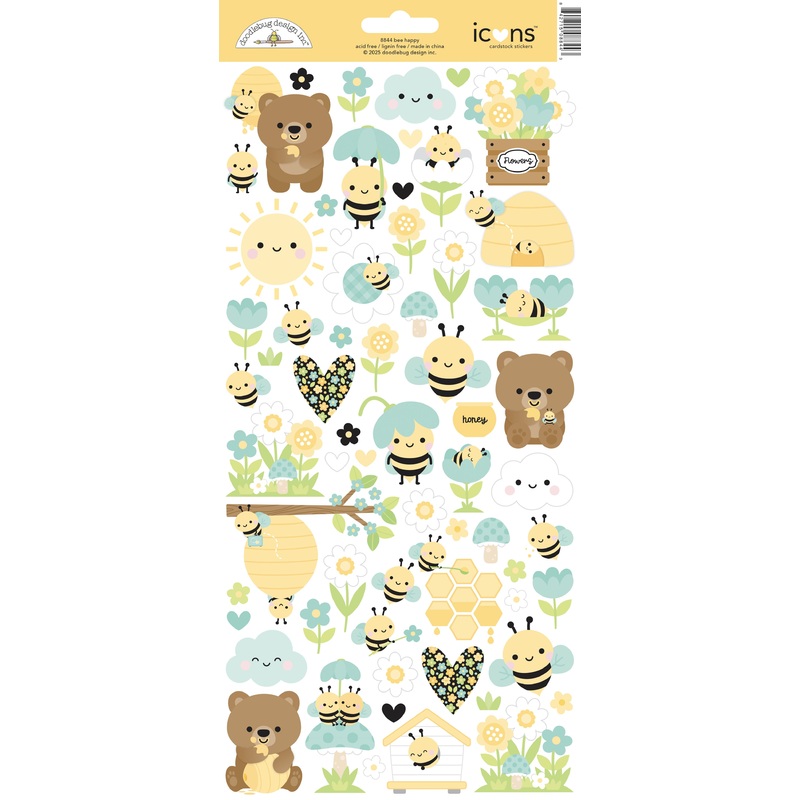 Doodlebug Design – Bee Happy Collection – bee happy icons stickers