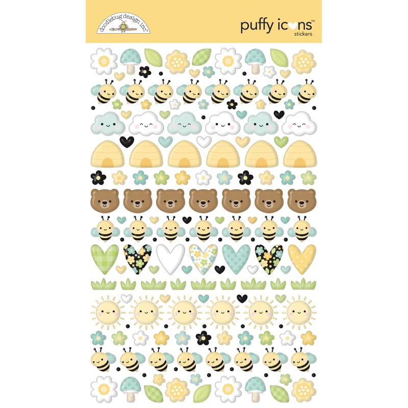 Doodlebug Design – Bee Happy Collection – bee happy puffy icons stickers