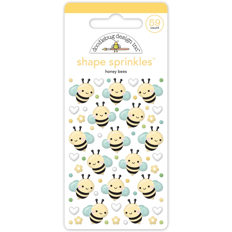 Doodlebug Design – Bee Happy Collection – honey bees shape sprinkles