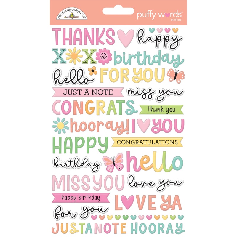 Doodlebug Design – Butterfly Kisses Collection – puffy words stickers