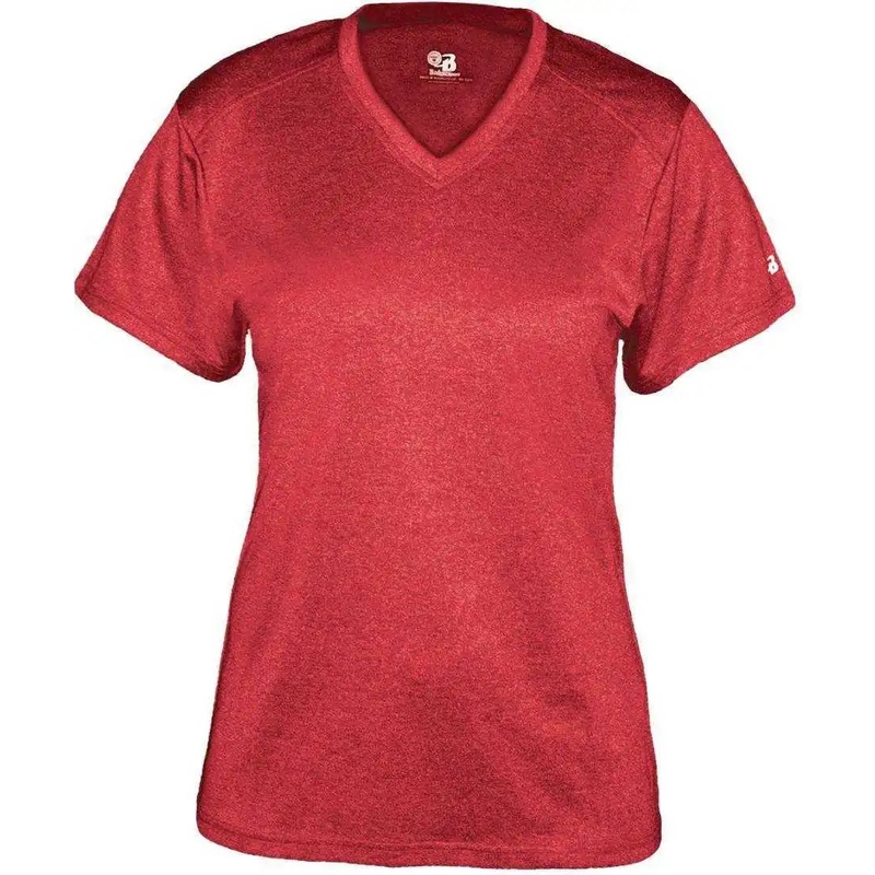 Badger Sport 4362 Pro Heather Ladies V-Neck Tee – Red