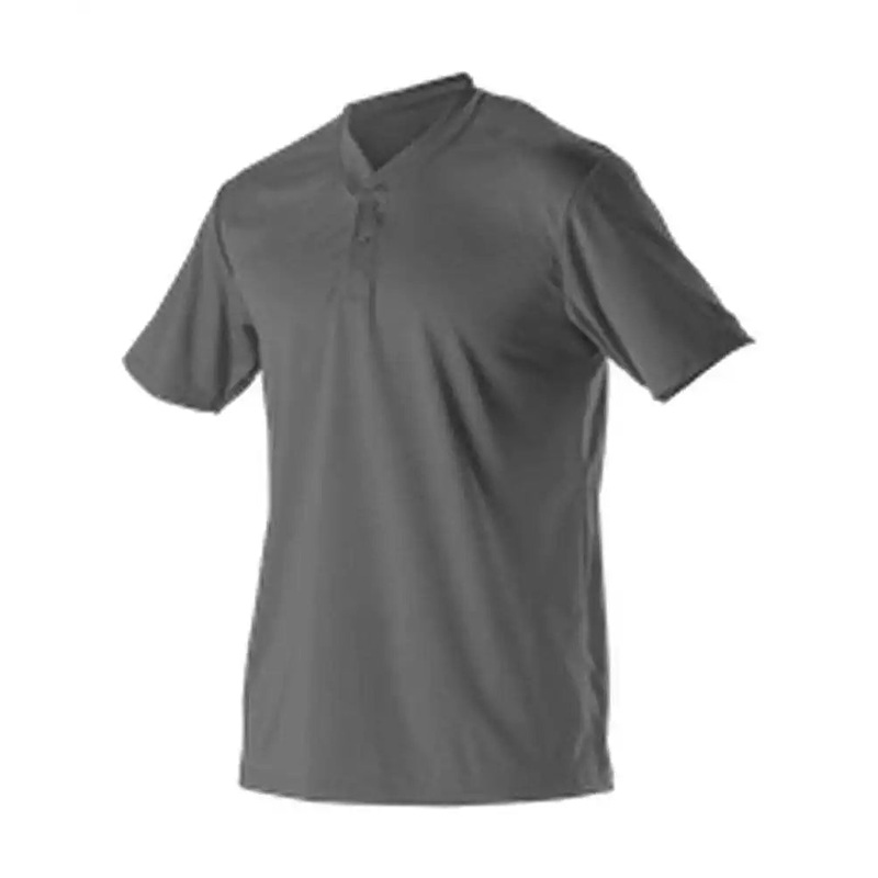 Alleson Athletic 522MM Adult Baseball 2 Button Henley Jersey – Charcoal