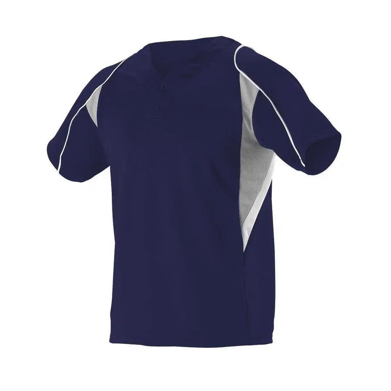 Alleson Athletic 529 Adult 2 Button Henley Baseball Jersey – Navy Gray White